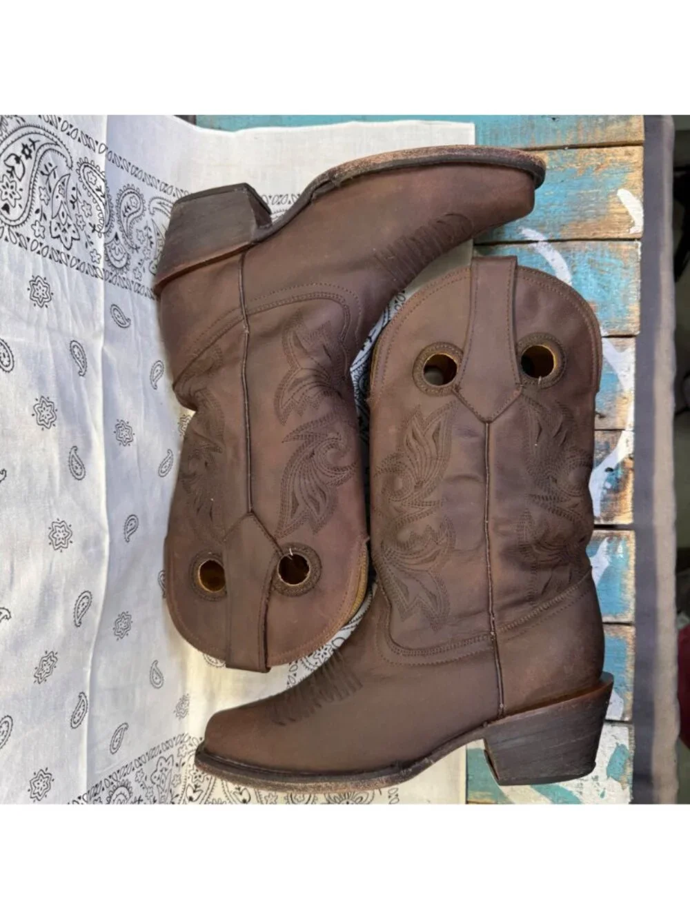 Pluma De Oro Square Toe Kids Sz 3 Handmade Cowboy Boots Leather Stitched/Mexico